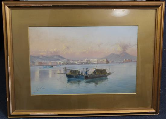 G. Battista (19th C.) Fishing boats in the bay of Naples, 13.5 x 20.5in.